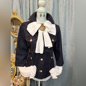 Women's Dark Blue Denim Jacket with RC earrings